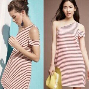 Maeve for Anthropologie One-Shoulder Cotton Dress – Size‎ Medium Coastal Chic